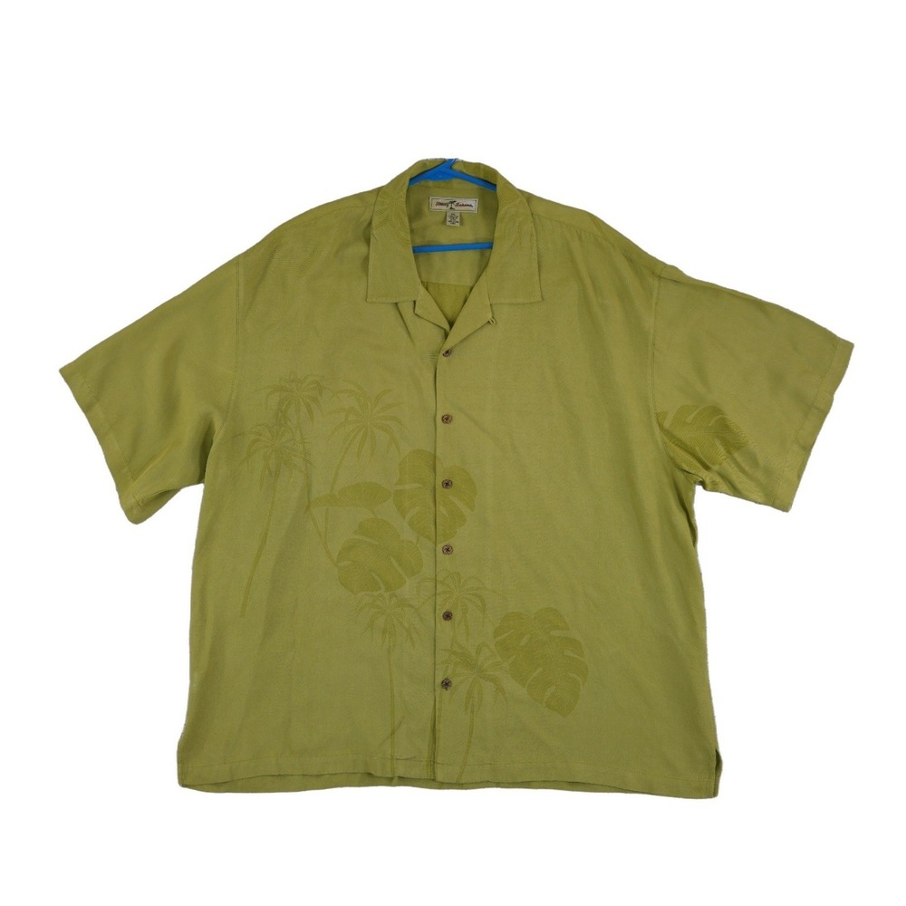 Tommy Bahama 100% Silk Shirt Mens Size XXL Lime Green Tropical Leaf Camp Vintage